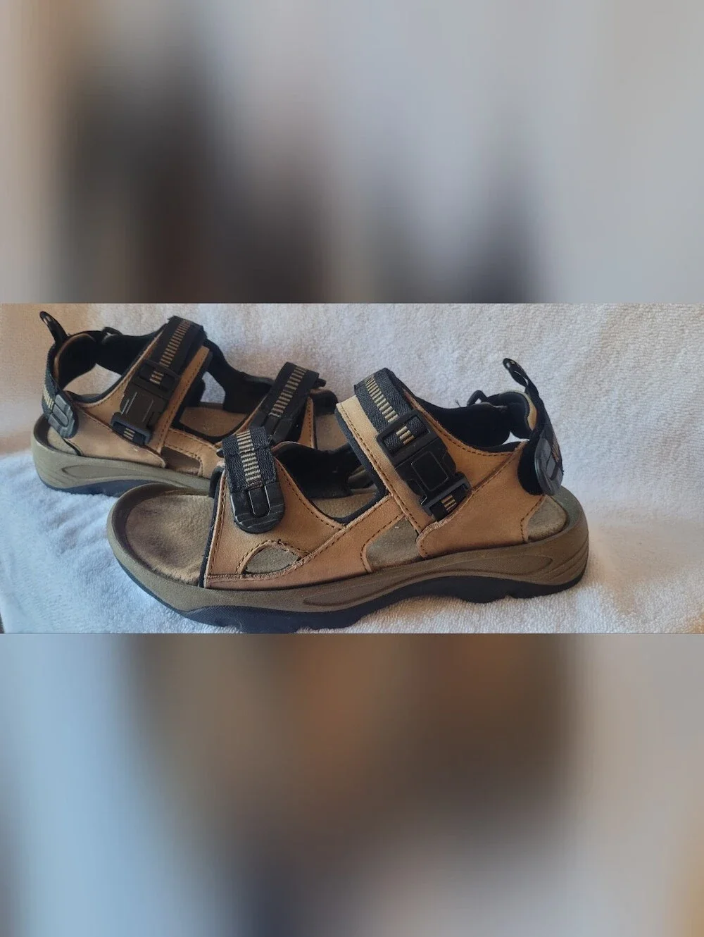 Faded Glory Men's Brown Suede Sandals Adjustable Velcro Comfort Straps size 8